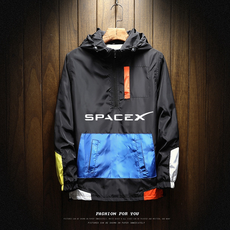 SpaceX Space X Logo Printing 2022 New Fashion Color Block Spring Men Hooded Sweatshirts Jacket Coat Light Street Style Jacket alx