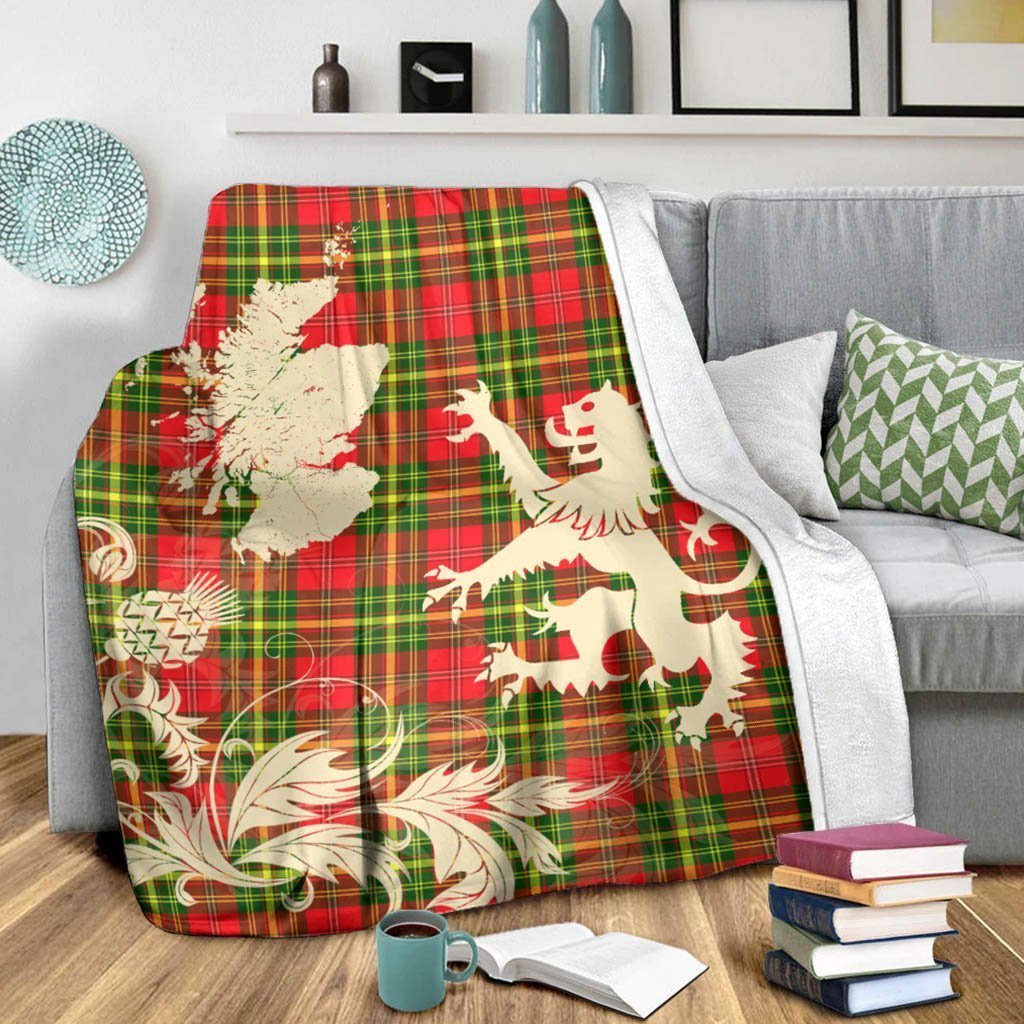 Tartan Blanket Leask Tartan Scotland Lion Thistle Map Plaid Blanket