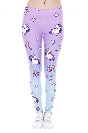 Women Skinny Fitness Halloween Unicorn Printed Leggings Light Purple