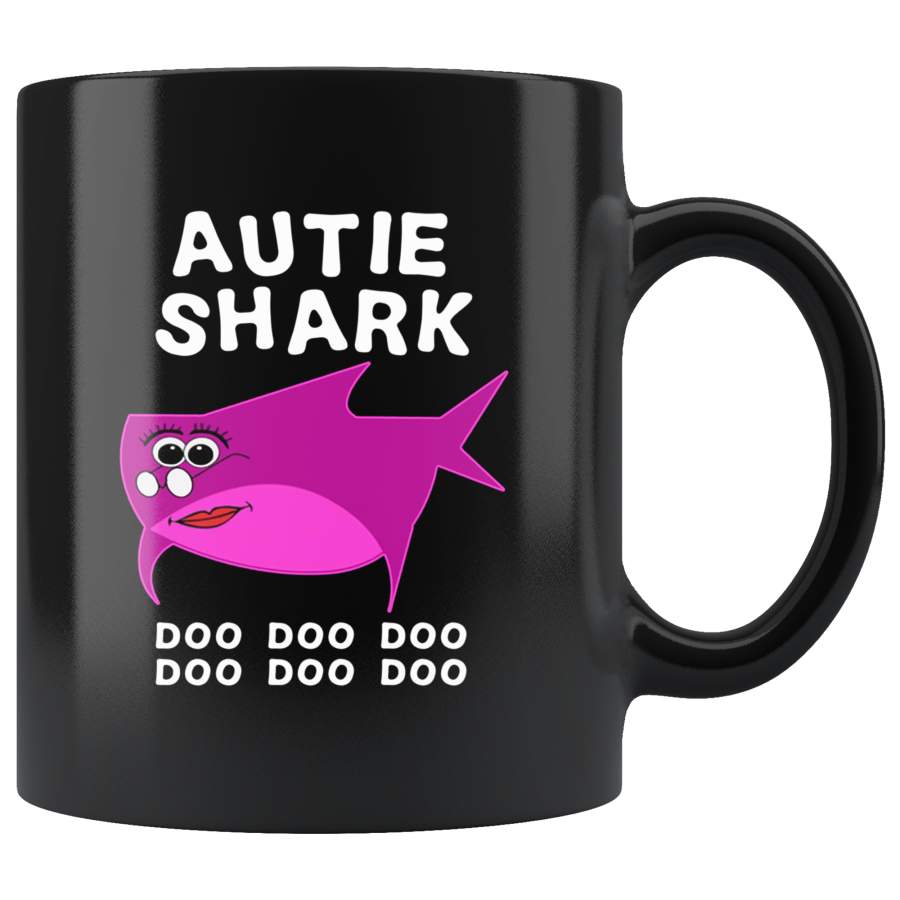 Auntie shark doo doo doo, funny black gift coffee mug for aunt