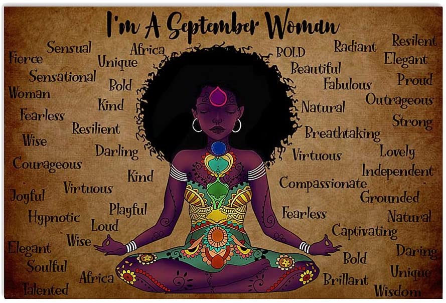 Yoga Black Girl Art Poster I Am A September Yoga Woman Wall Art Hanging Poster Painting Watercolor Living, Yoga Room, Home Decor, No Frame