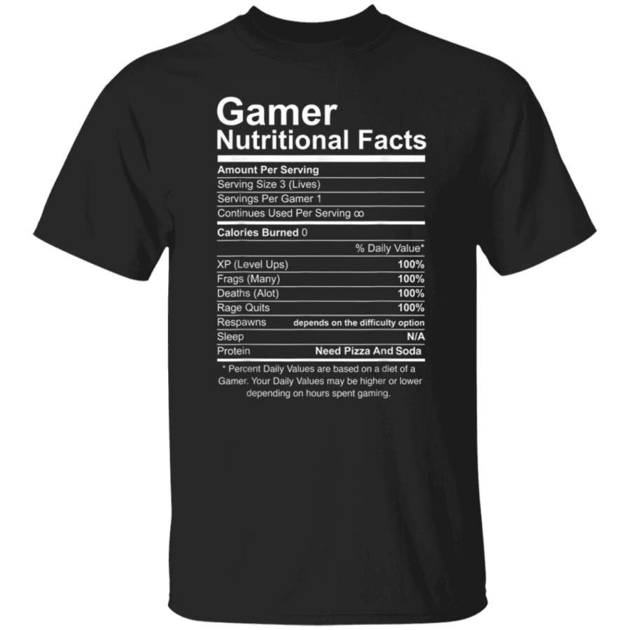 Gamer Nutritional Facts Cool Gamer Video Game Funny T-Shirt