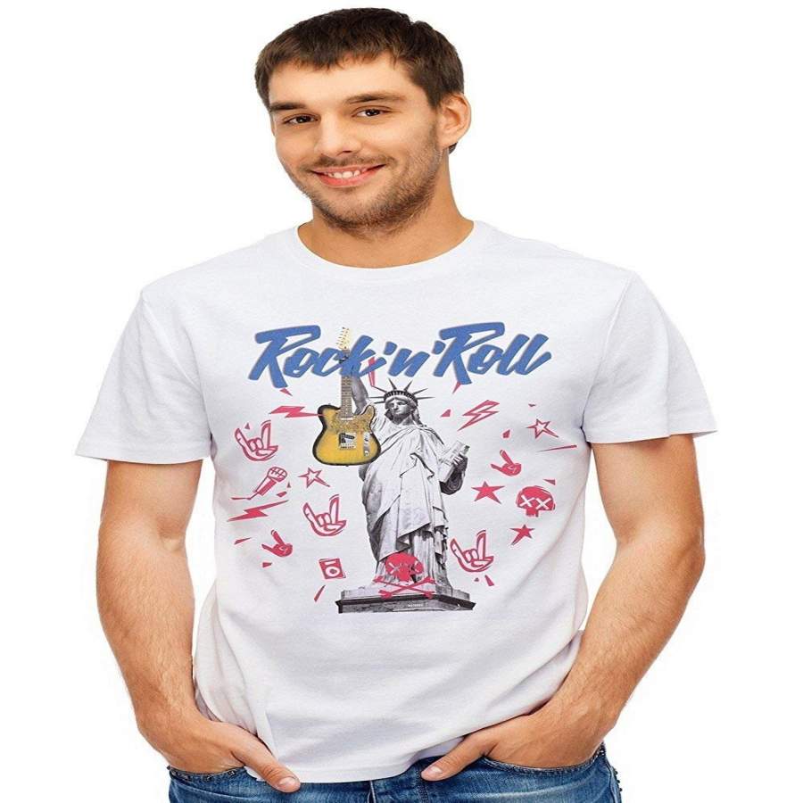 Rock & Roll Statue Of Liberty New York City Graphic Printed T-Shirt Men Tee