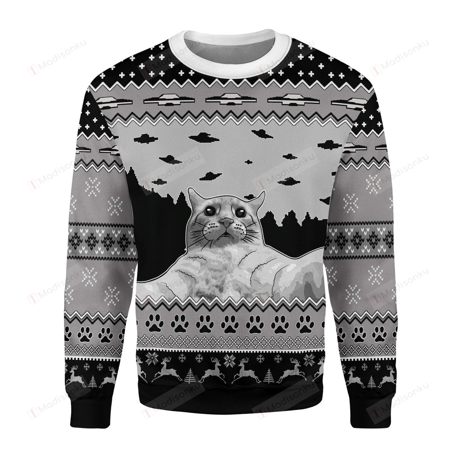 Ufo Cat Funny Cat Selfie Ugly Christmas Sweater, All Over Print Sweatshirt