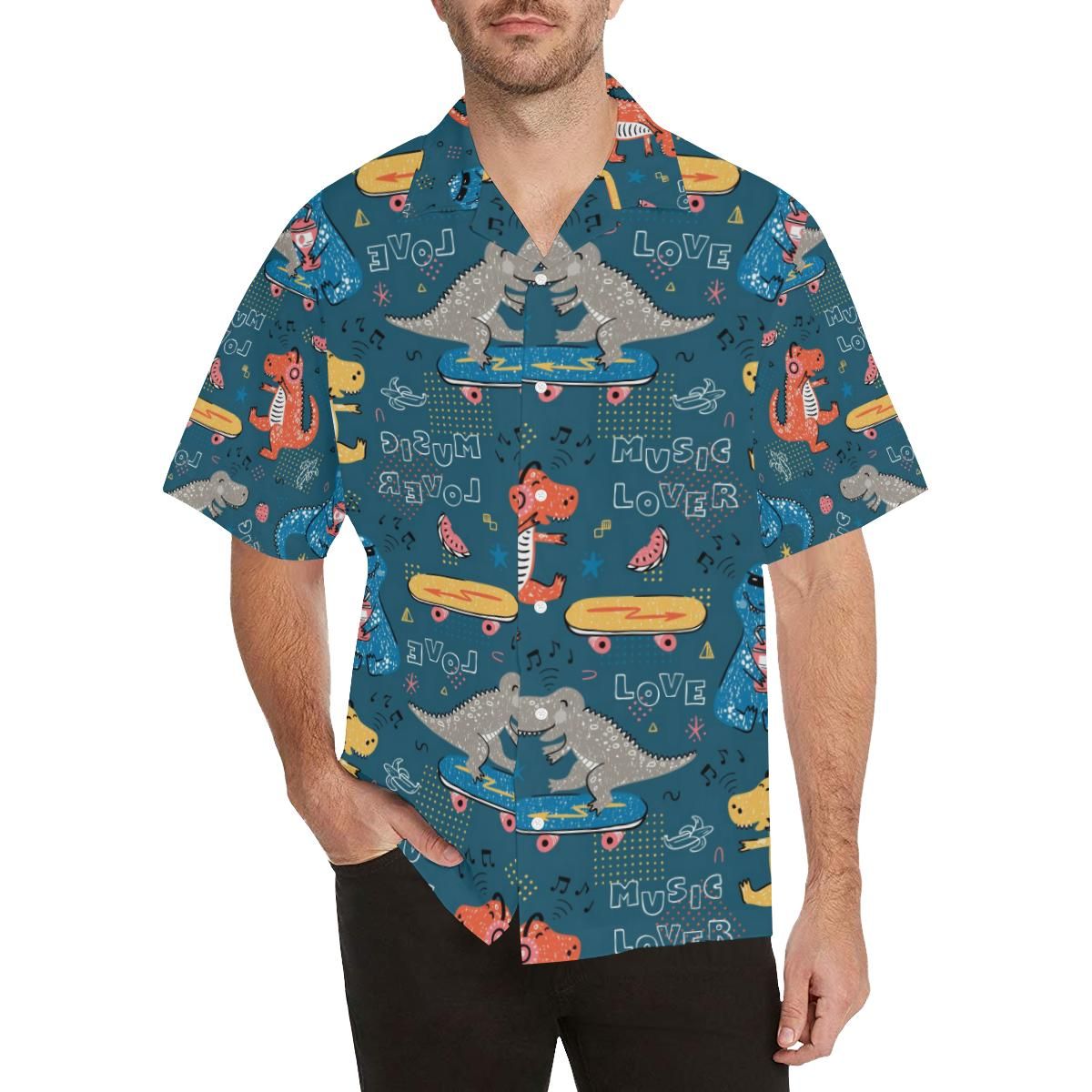 Dinosaur Music Skating Pattern All Over Print Hawaii Shirt Ha107088