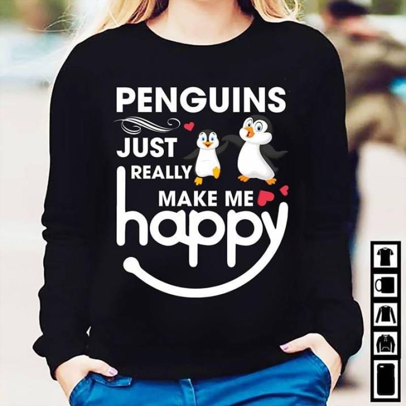 Penguins Just Make Me Happy Heart Dancing Penguins Lovely Couple Of Penguin Cute Penguins Aquatic Birds Adorable Gift For Penguin Lovers Black Sweatshirt S-5Xl