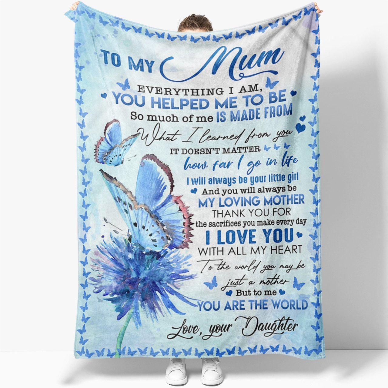 To My Mum You Are The World Blanket, Meaningful Mother’s Day Gift, Mother’s Day Gift From Daughter To Mom, Home Decor Bedding Couch Sofa Soft and Comfy Cozy