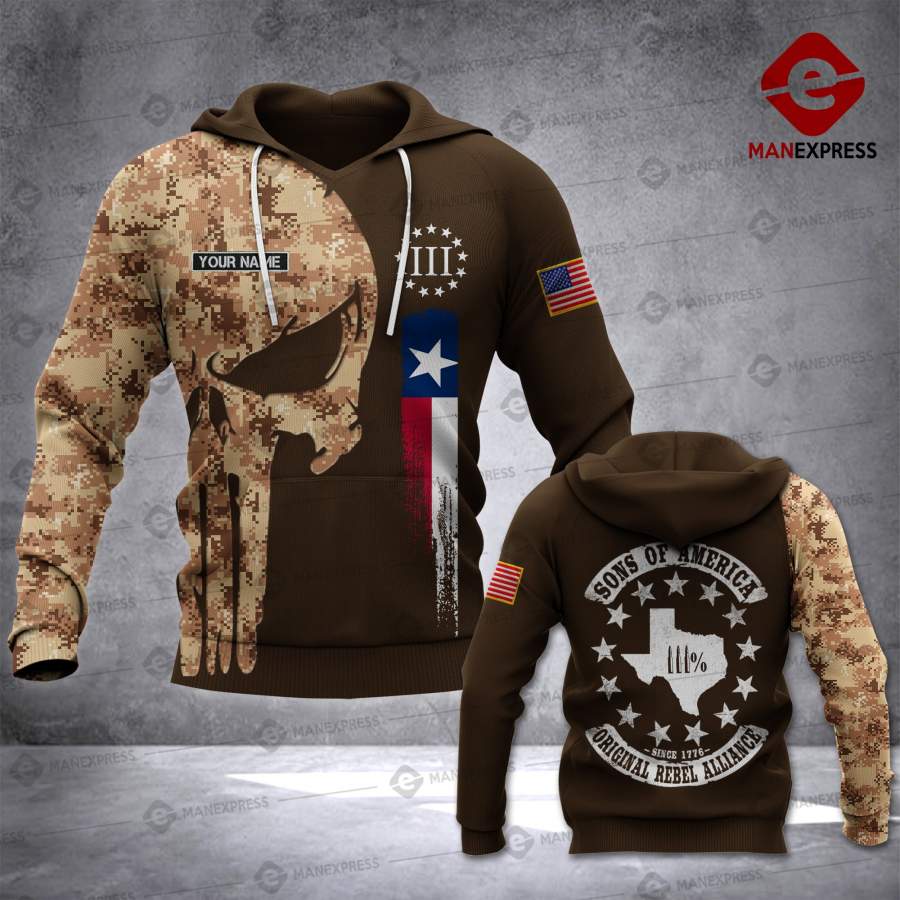 VH CUSTOMIZE Texas THREE PERCENTER HOODIE 3D ALL OVER PRINT 2108 LVT