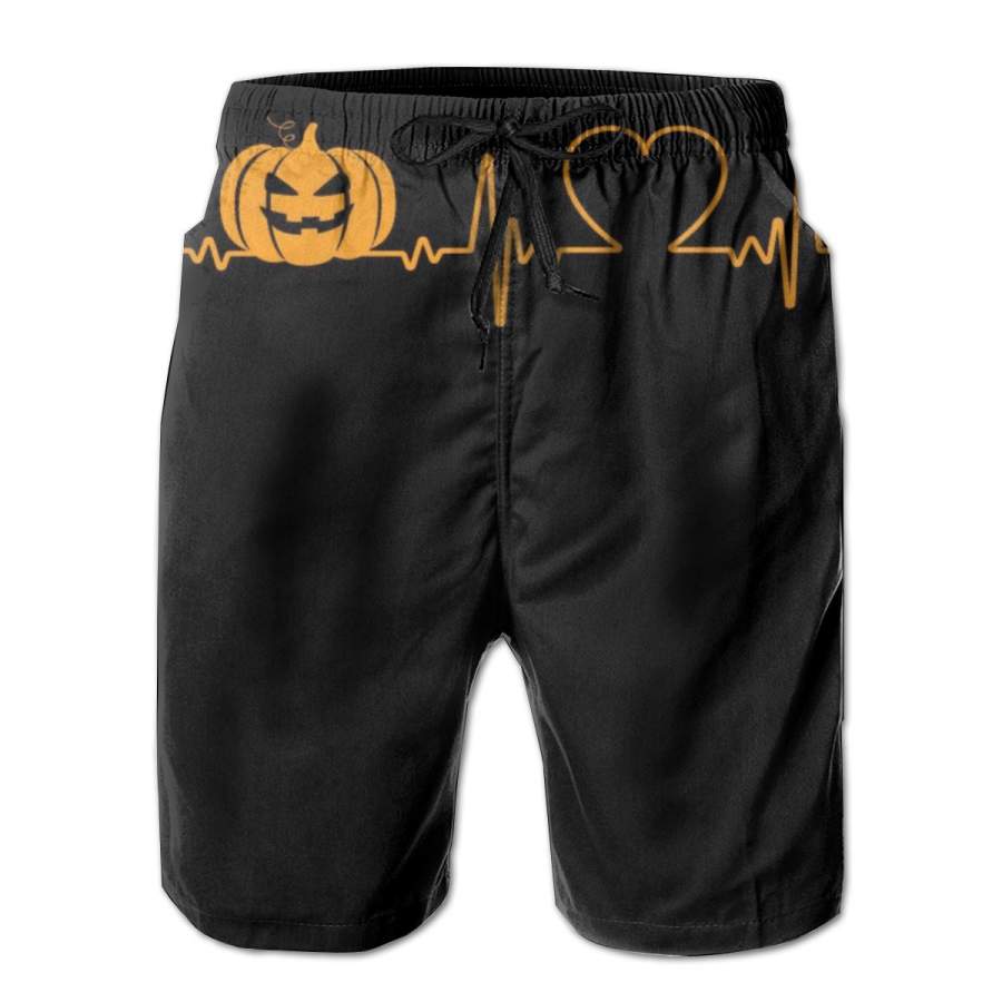 2 Pack Love Pumpkins Halloween Heartbeat Horizontal Poster Men Swim Trunks Drawstring Elastic Waist Quick Dry Beach Shorts with Mesh Lining Swimwear Bathing Suits