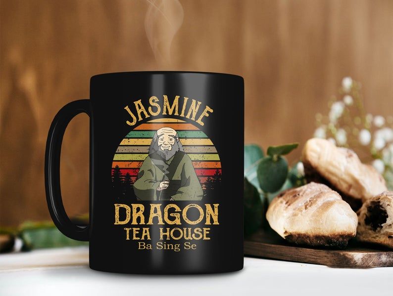 Black Mug Retro Vintage Mug Jasmine Dragon Tea House Ba Sing Se Uncle Iroh Mug General Iroh Mug Avatar Mug Premium Sublime Ceramic Coffee Mug H99