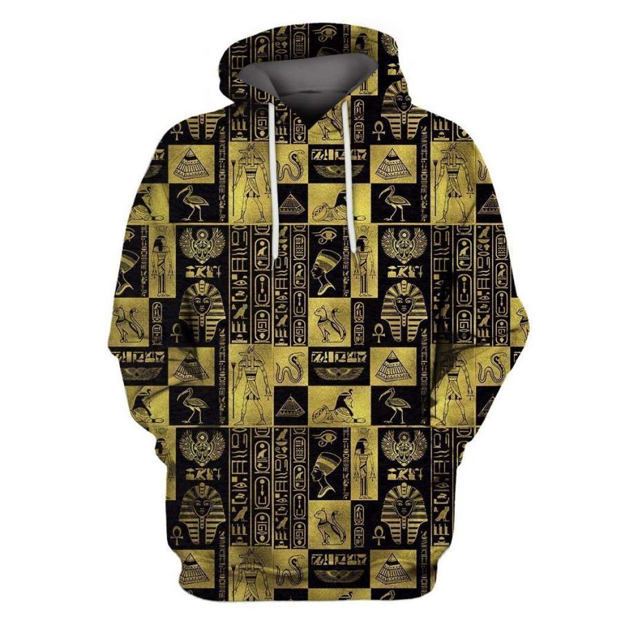 3D AOP Egyptian Gold Hieroglyphs Shirt