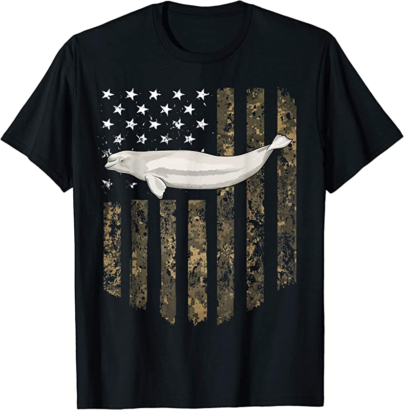 Camo American Flag Beluga Whale 4th Of July T-Shirt