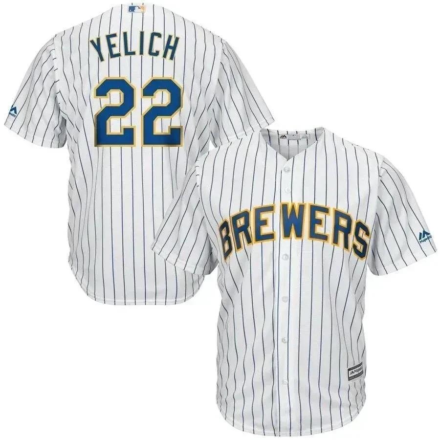 Christian Yelich Milwaukee Brewers Alternate Official Cool Base Player Jersey – White Royal