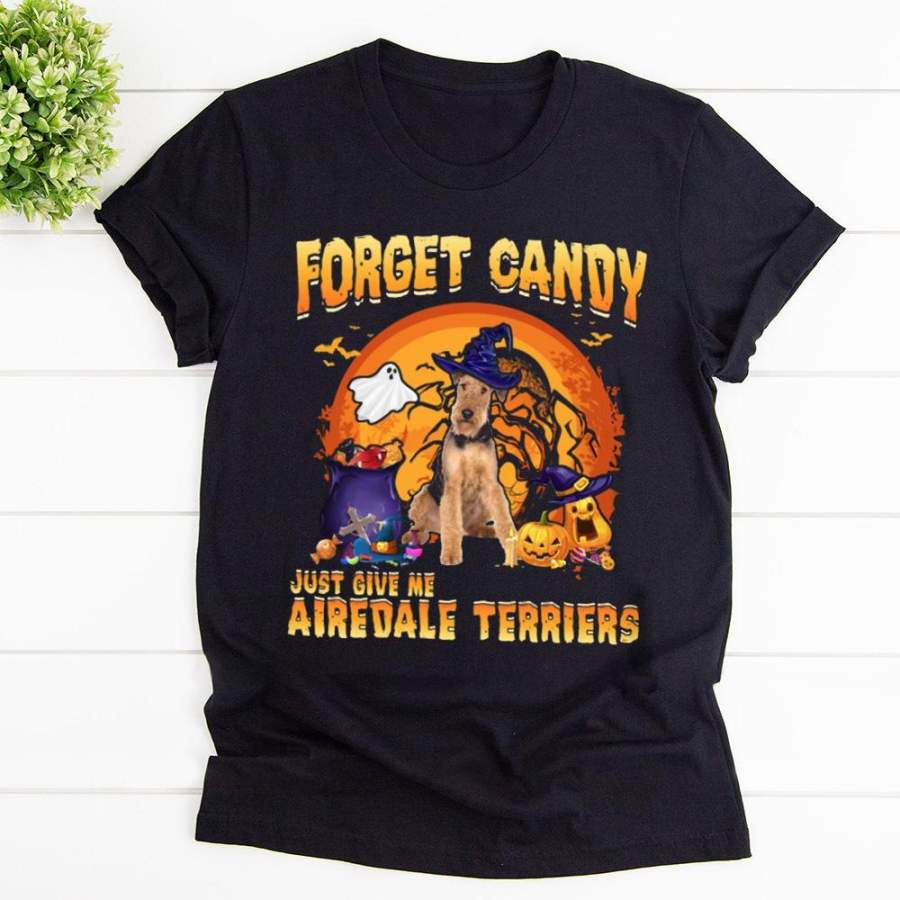 Airedale terrier dog forget candy Halloween black cotton t shirt for men and women S-6XL