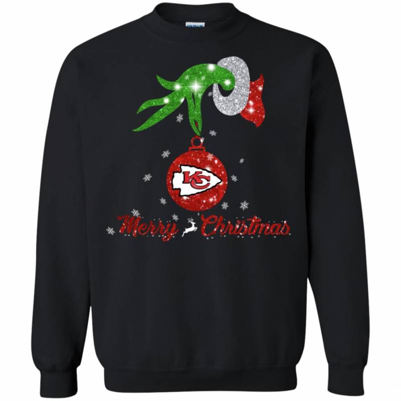 Grinch Hand Ornament Kansas City Chiefs Glitter Christmas Shirts