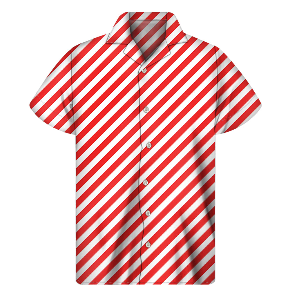 Red And White Candy Cane Striped Print Men’S Short Sleeve Shirt