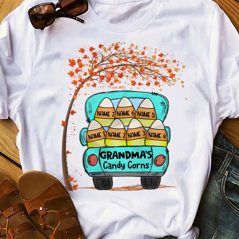 Personalized Mom Grandma Fall Halloween Candy Corn Unisex T-Shirt, Hoodie All Color Size S-5Xl