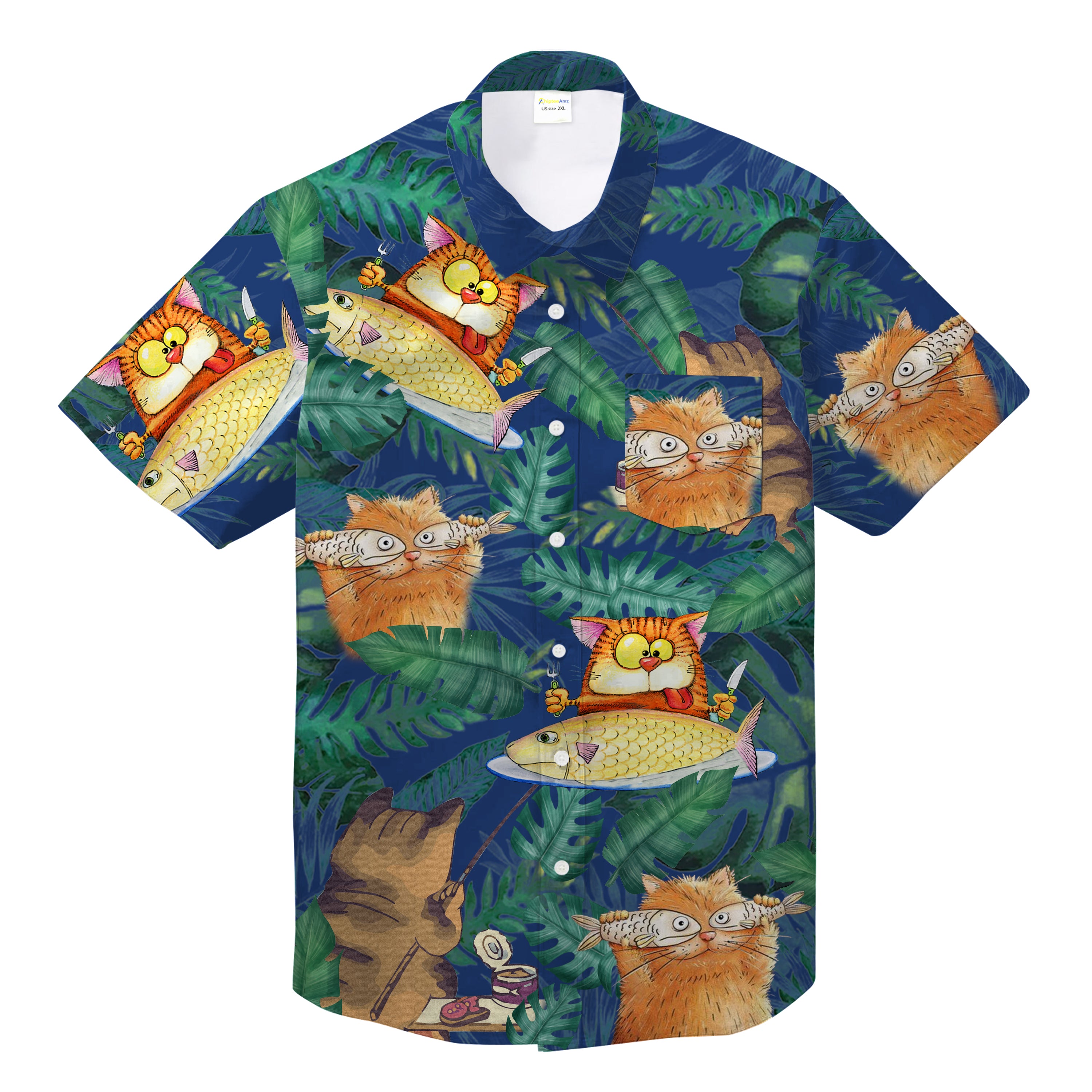 Cat Eat Fishing Hawaii Cute Yellow Shirt Ha99060