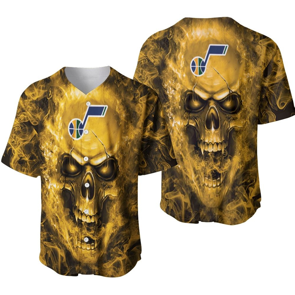 Utah Jazz NBA Fan Skull Baseball Jersey