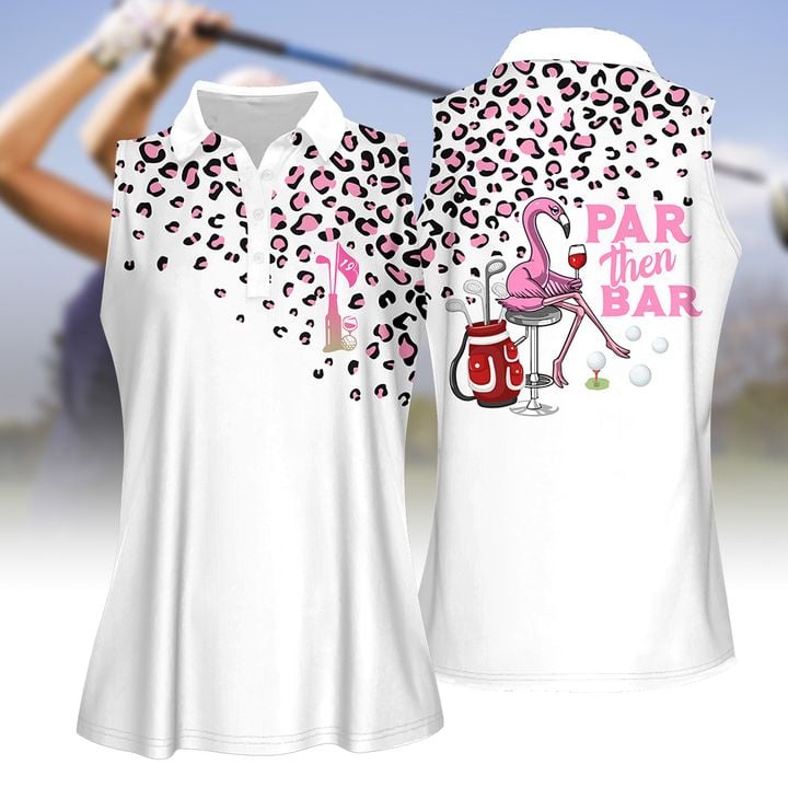 Par Then Bar Leopard Flamingo Women Golf Apparel, Women Short Sleeve Polo Shirt, Sleeveless Polo Shirt