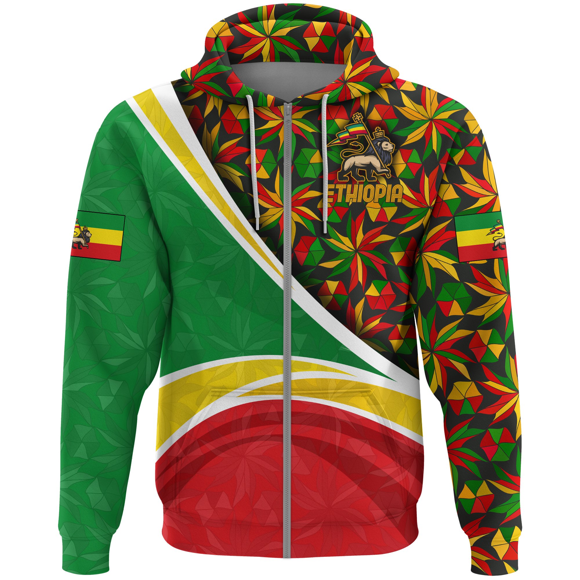 1stTheWorld Ethiopia Hoodie Zipper, Ethiopia Lion Of Judah Flag Rasta A10