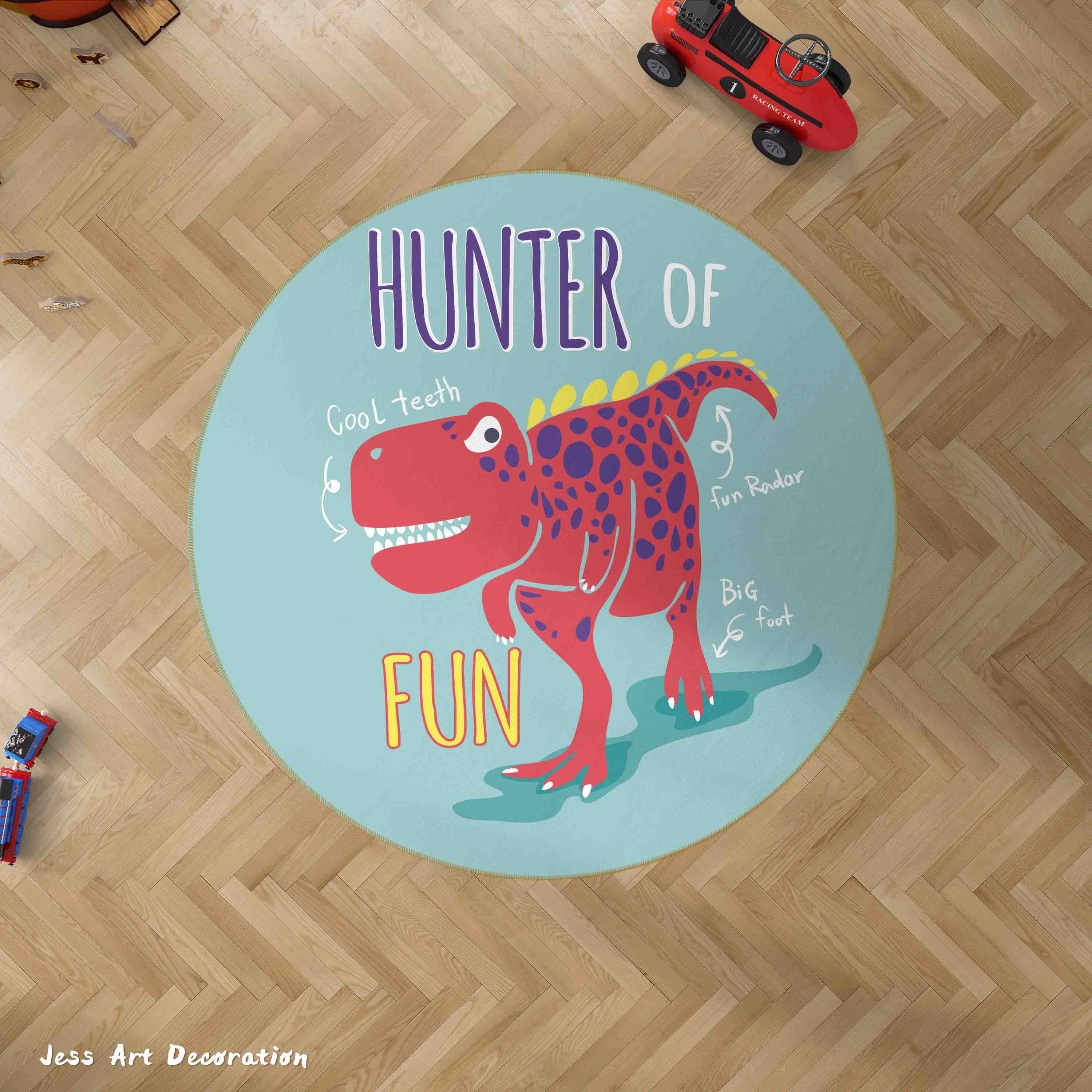 3D Cartoon Animal Dinosaur Red Kids Non-Slip Round Rug Mat 29