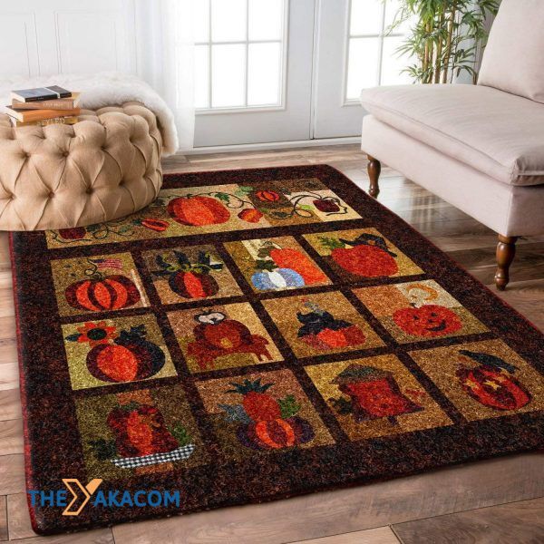 Pumpkin Frame Happy Halloween Rectangle Area Rug Floor Decor