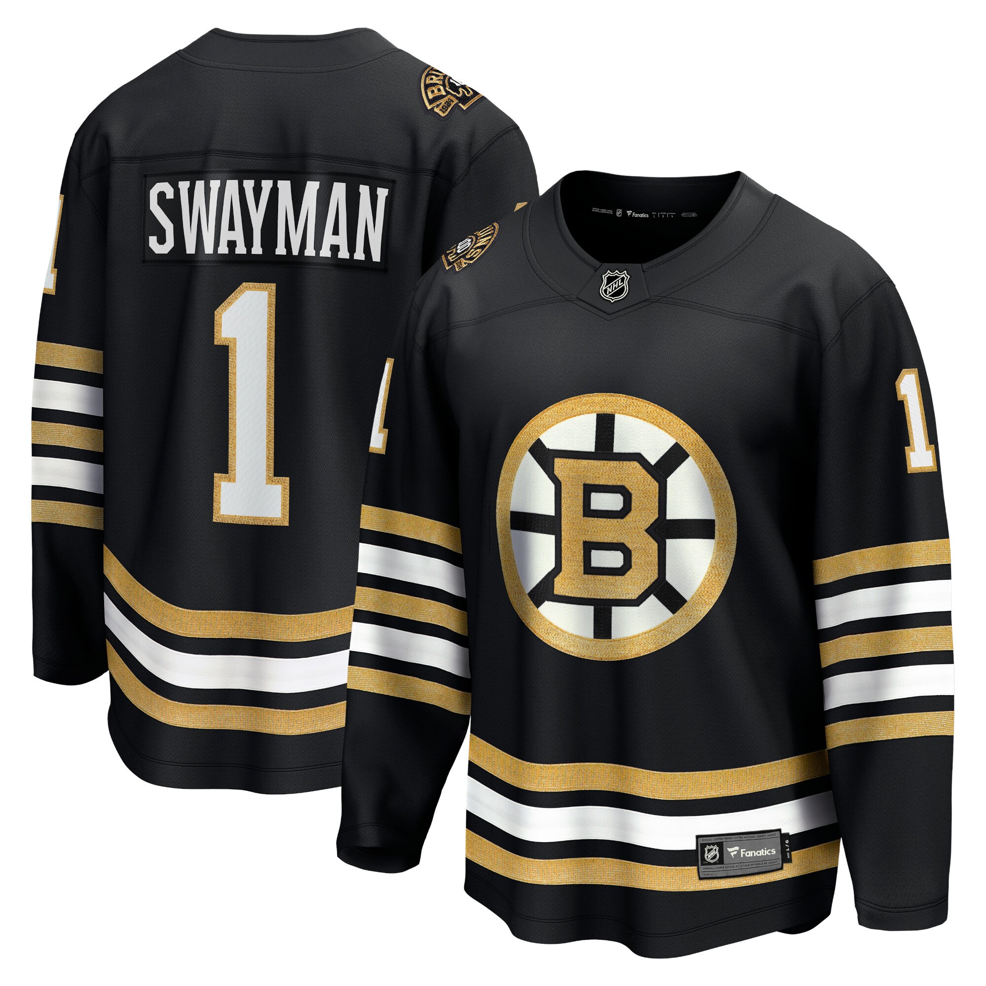 Men's Boston Bruins Jeremy Swayman Black 100th Anniversary Premier Breakaway Player Jersey