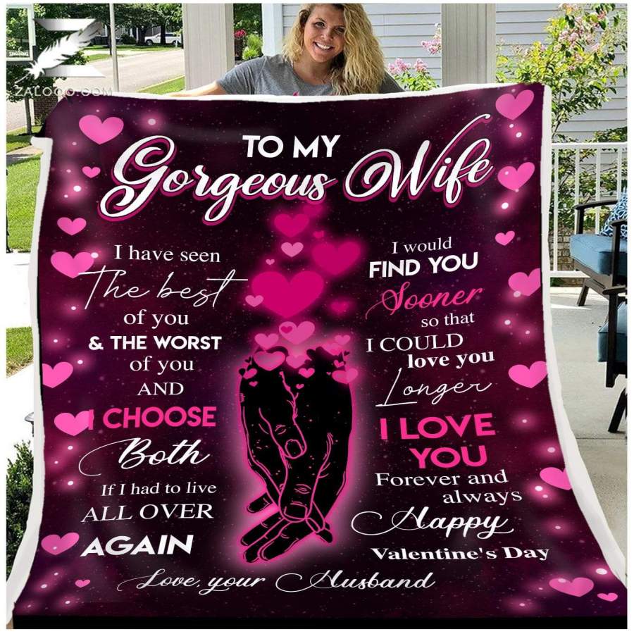 Zalooo – Custom Fleece Blanket – To my Wife – Happy Valentine’s Day