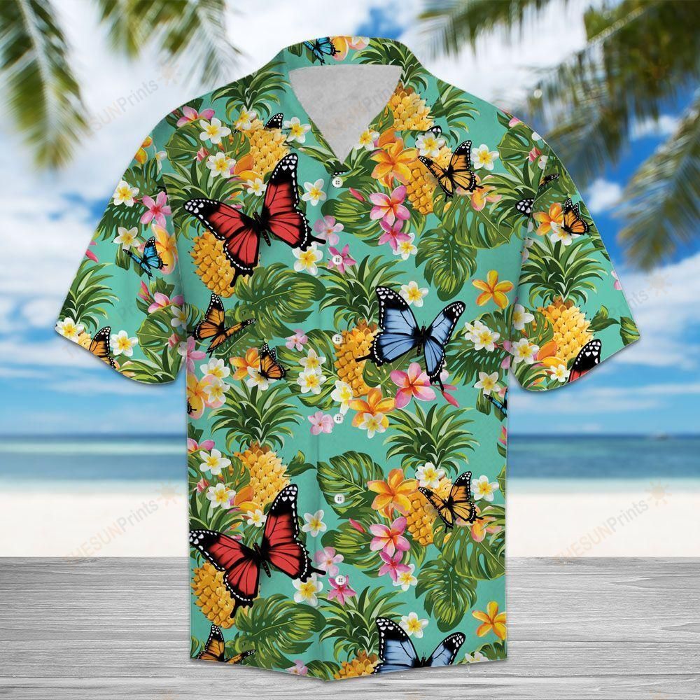 Tropical Pineapple Butterfly Hawaiian Shirt Ha92705