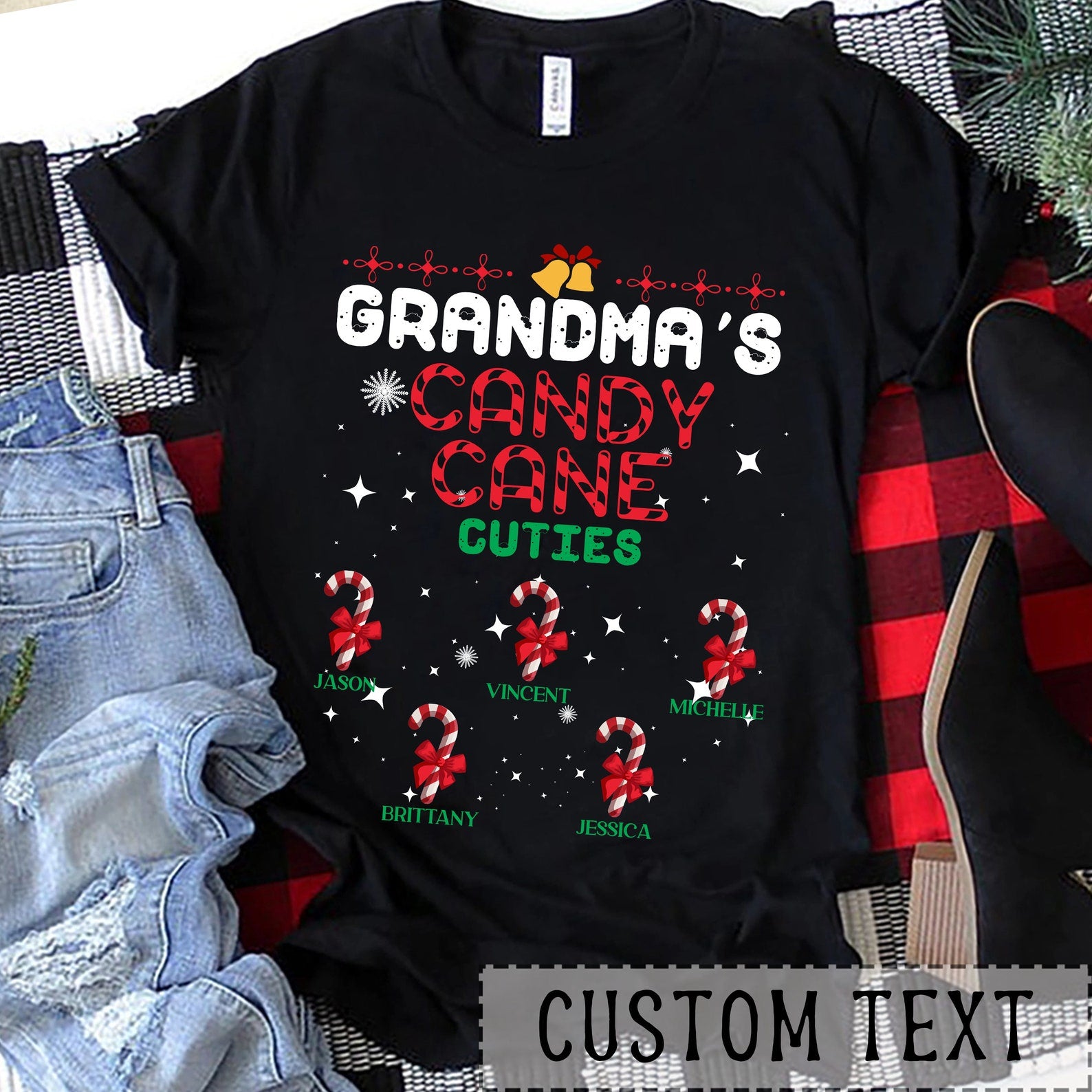 Personalized Grandma’S Candy Cane Cuties Shirt For Nana Nini Mother Custom Grandkids Name Christmas Tee Graphic