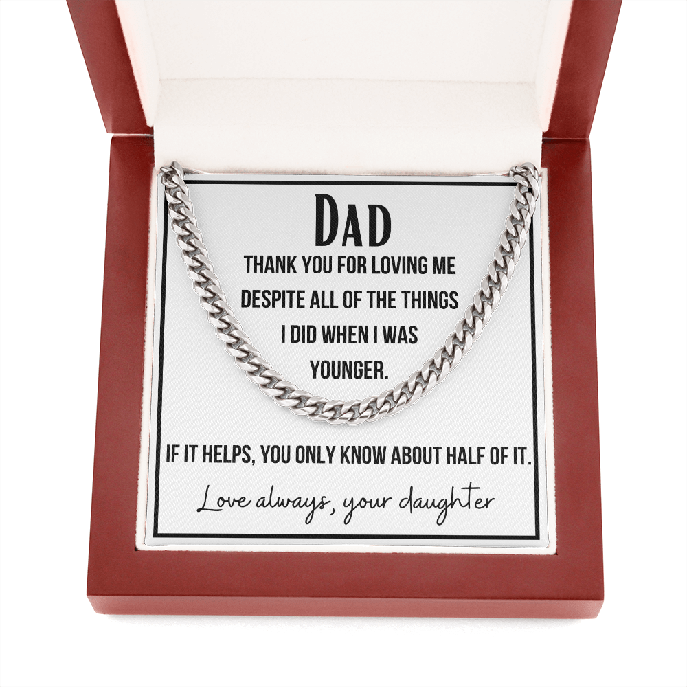 A Gift For Dad, Perfect For Father’S Day, Birthday, Necklace For Dad From Daughter, Cuban Link Chain Necklace