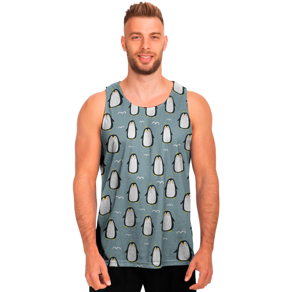 Cartoon Emperor Penguin Pattern Print Men’S Tank Top