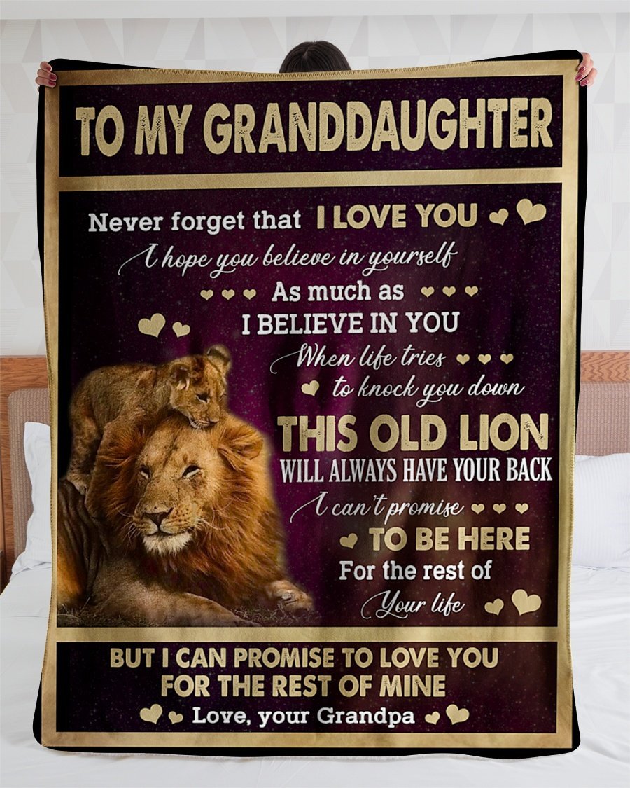 To My Granddaughter Fleece Blanket, Personalized Birthday Gift For Granddaughter From Grandpa Lions Blanket