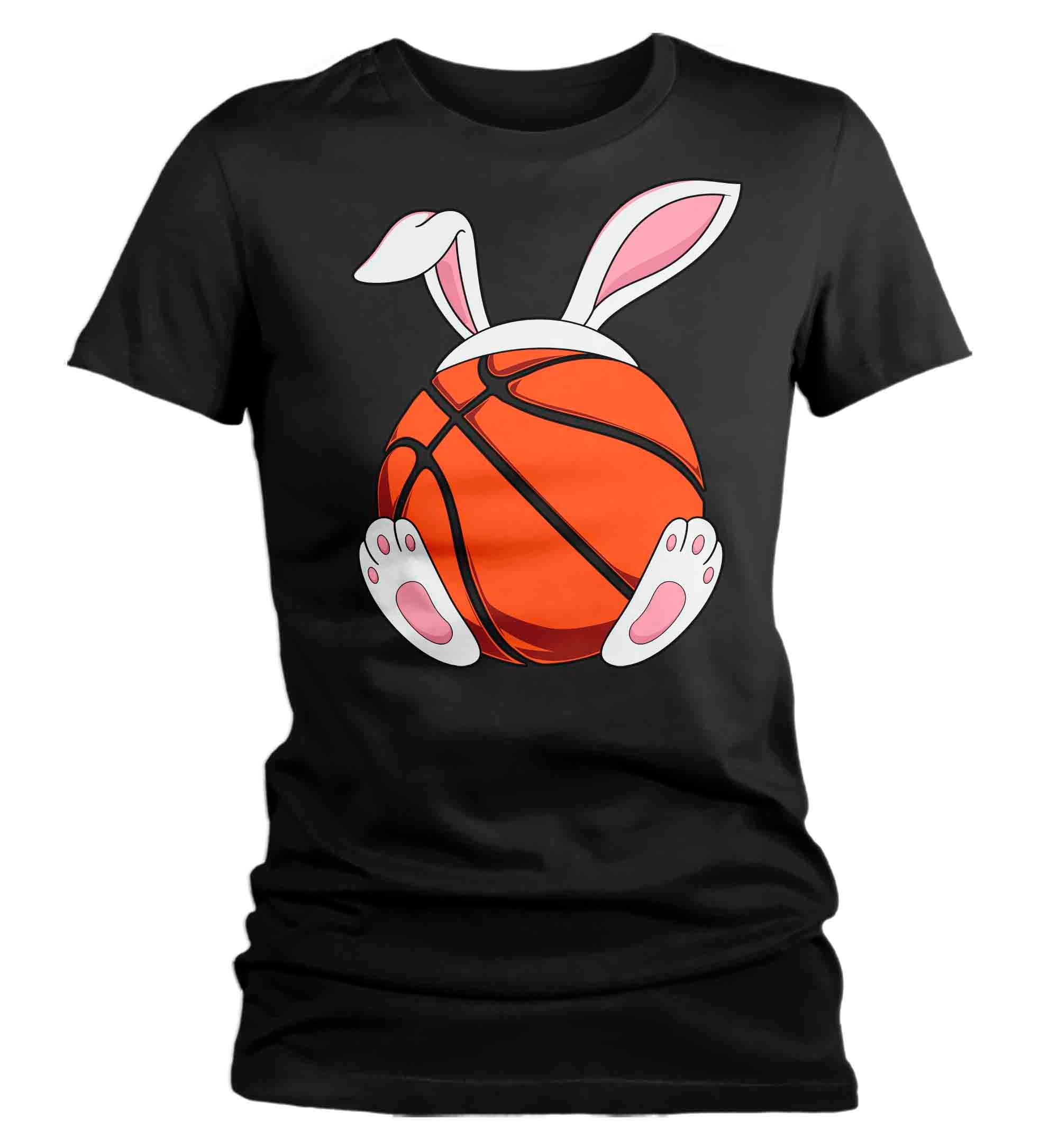 Women’S Funny Easter T Shirt Basketball Bunny Shirt Rabbit Ears Feet Basketball Coach Gym Teacher Tshirt Gift Easter Tee Ladies Woman