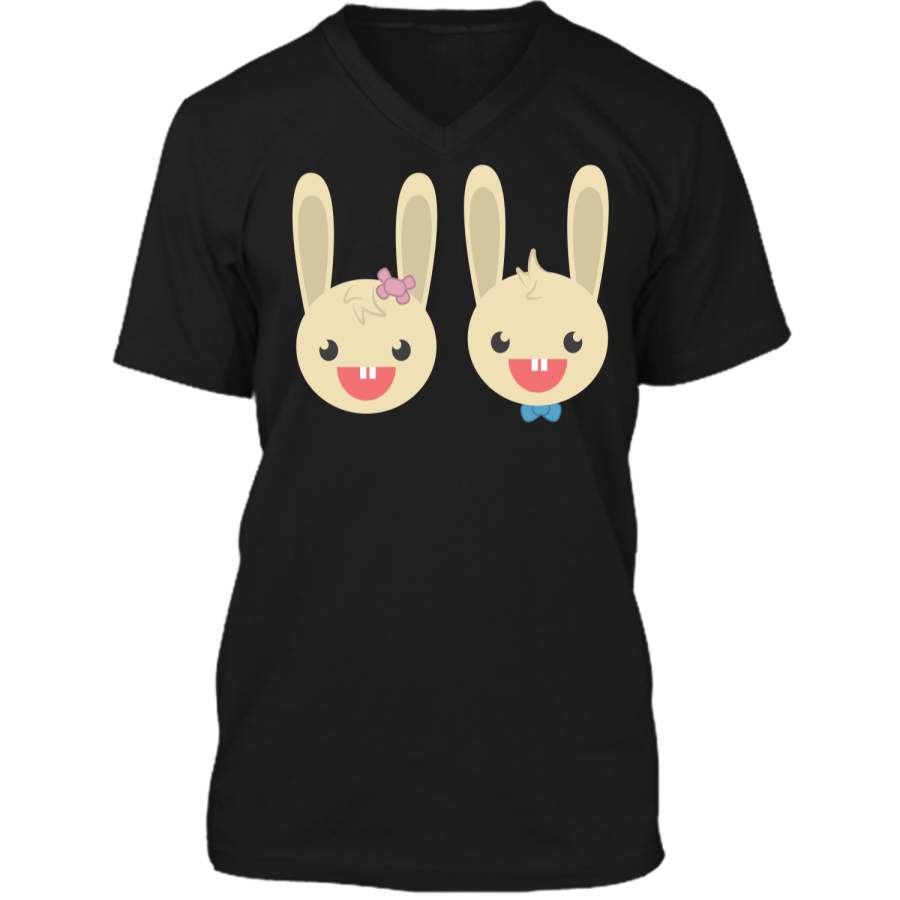 Cute Rabbit Bunny Couple Valentines Day Easter Shirt Mens Printed V-Neck T