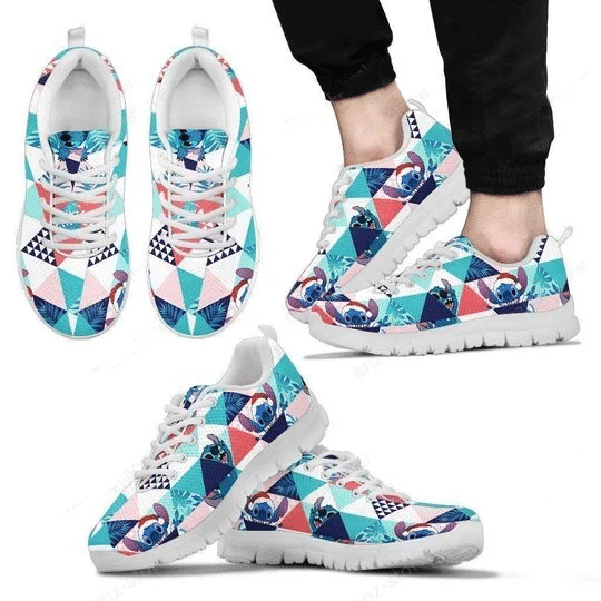 Stitch Christmas Floral Print Sneakers, Women’S Sneakers, Handmade Crafted Sneaker White Shoes Birthday Gift Fashion Fly Sneakers