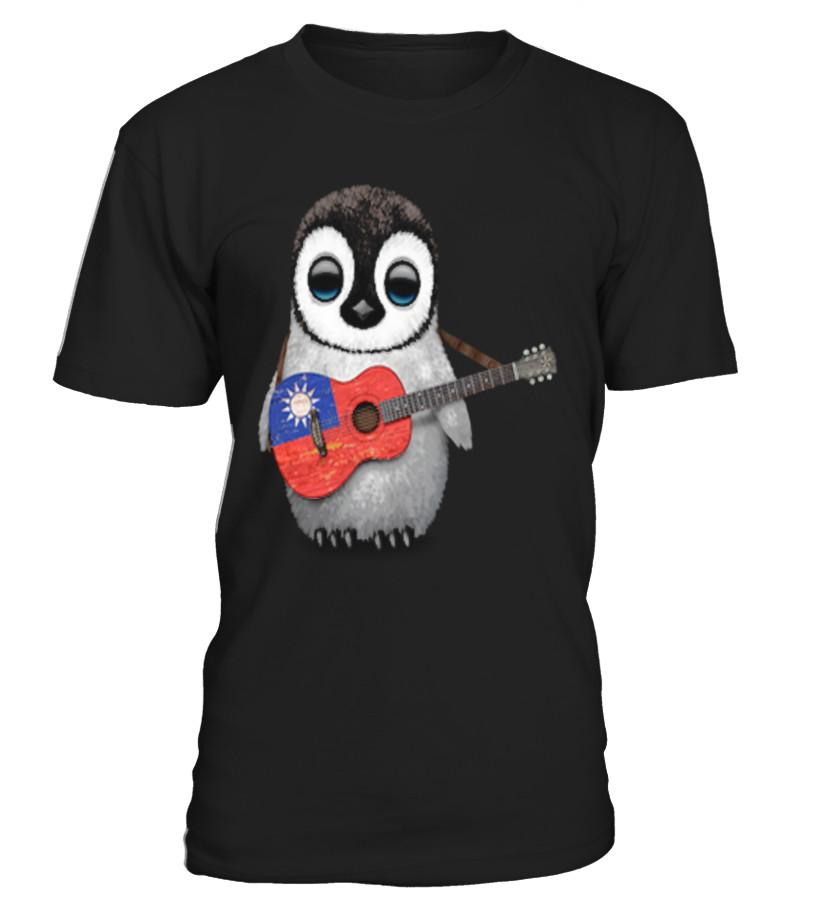 Penguin Playing Taiwanese Flag Guitar T Shirts C-Iq69Oa