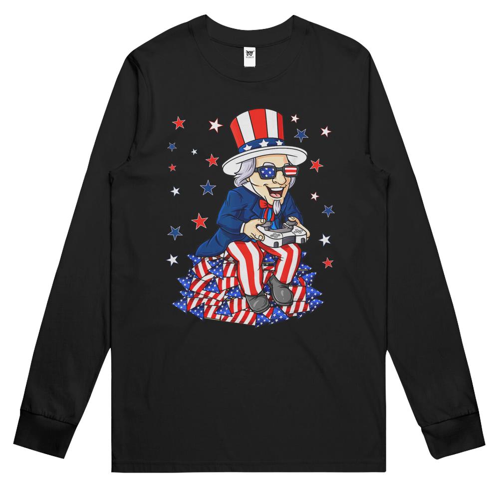 4Th July Shirts, Fourth Of July Long Sleeve T Shirts, 4Th Of July Long Sleeve T Shirts, Uncle Sam Game Controller 4Th Of July Long Sleeve T Shirts