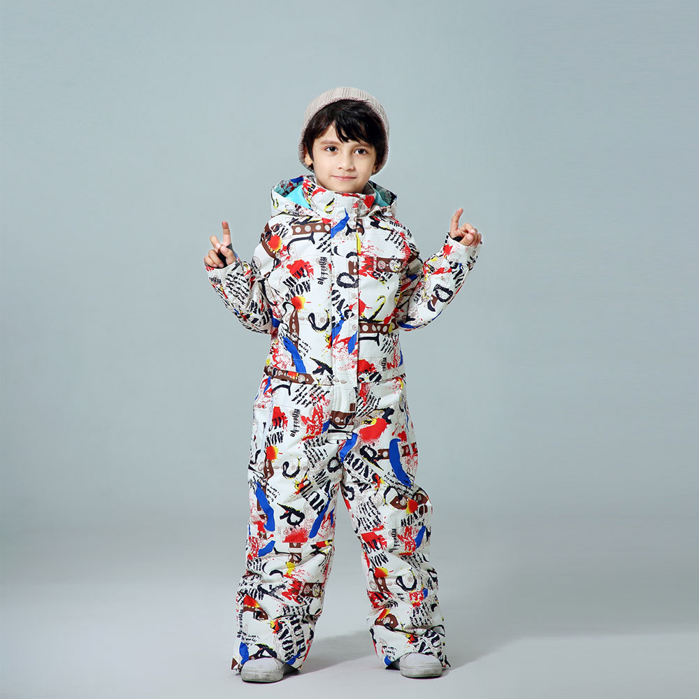 2020 Winter kids sport set Ski suit For Children print Flower Hooded Boys Down Suit snowboard jackets + Pants One piece Clothes alx