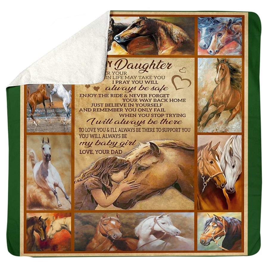 To My Daughter-Love Your Dad Gifts For Horse Lovers Sherpa Blanket