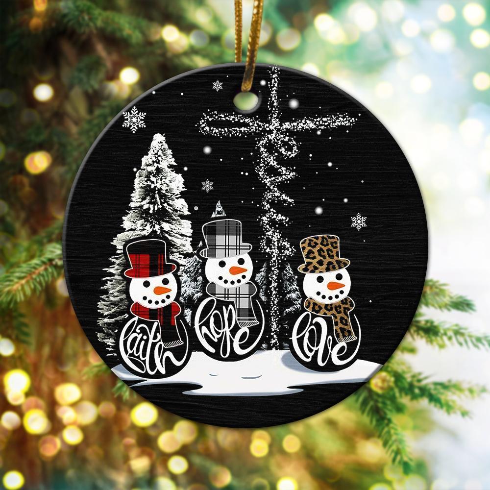 Three Snowman Christmas Ornament Christmas Gift Ideas Ceramic Circle Ornament