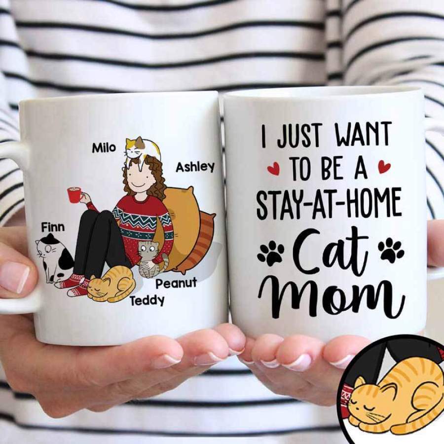 Stay At Home Stick Cat Mom Personalized Mug