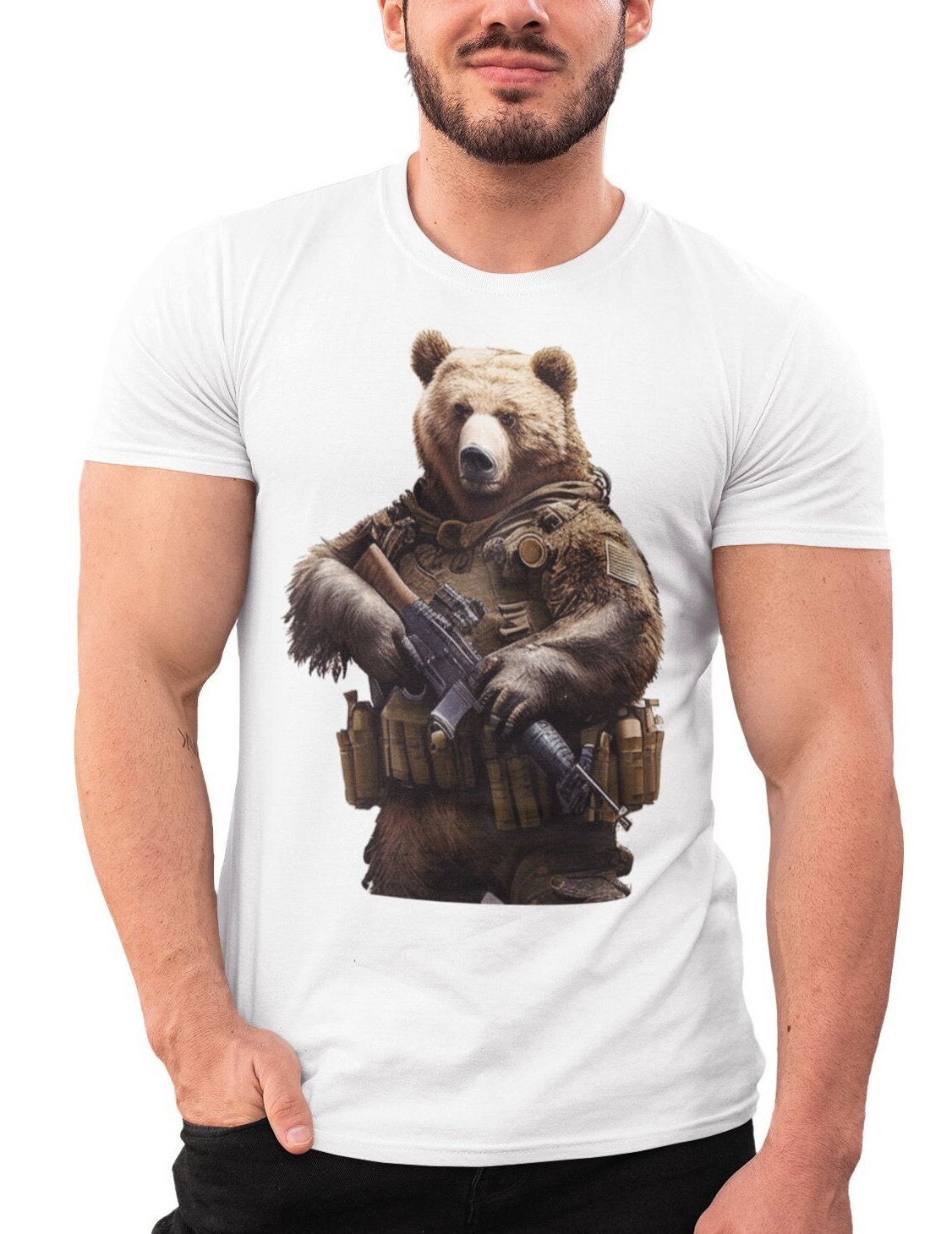 Mens Pro Gun T-shirt Right To Bear Arms USA  Patriotic T-shirt Military Bear Graphic T-shirt Pro Gun Shirts Gifts For Dad