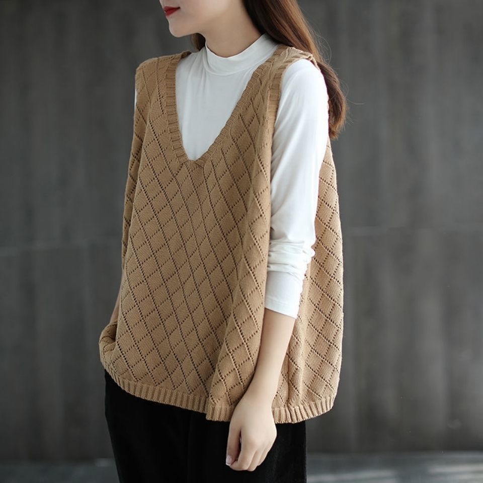 Sweater Vests Women Baggy Korean Style Students High Street Casual Cozy Sleeveless Female Vintage Knitted Outerwear Simple Kpop alx