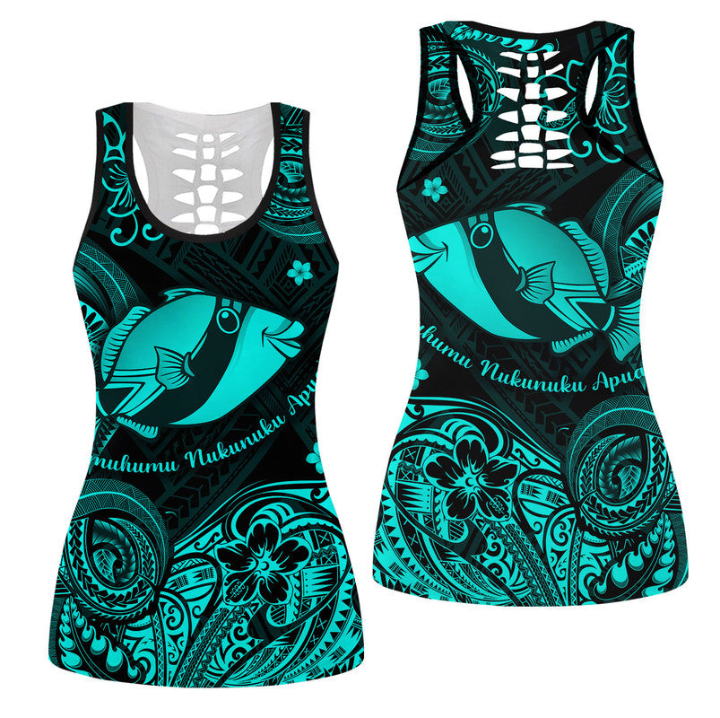 Hawaiian State Humuhumu Nukunuku Polynesian Hollow Tank Top Unique Style Turquoise Ha41843