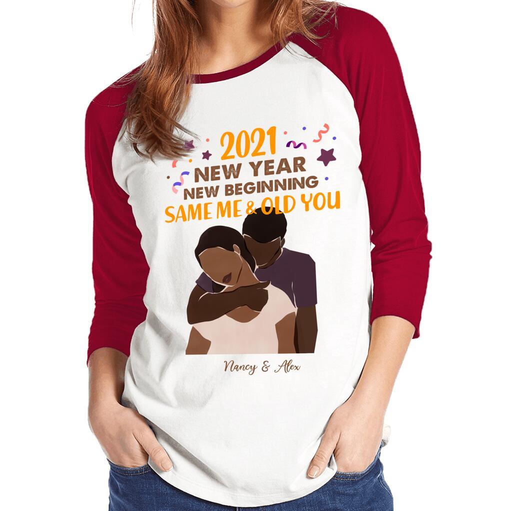 Custom Black Couple New Year New Beginning Front Printed T-Shirt