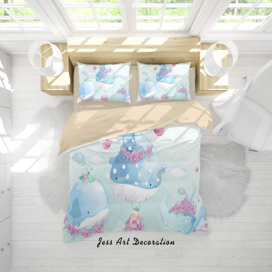 3D Cartoon Dolphin Blue Quilt Cover Set Bedding Set Duvet Cover Pillowcases A357 LQH