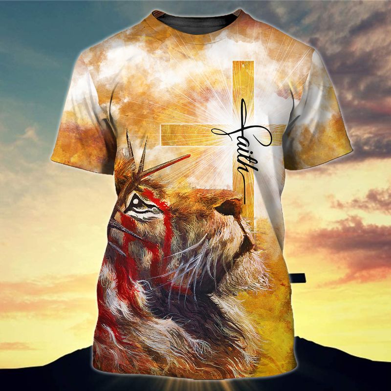 The Light Of Faith Cross And Lion 3D Full Print Tshirt