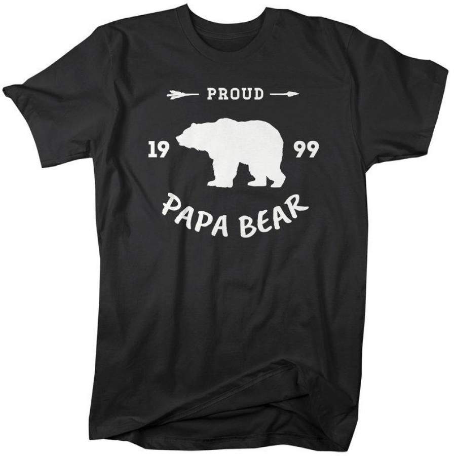 Men’s Personalized Papa Gift EST. T-Shirt Proud Papa Bear Grandpa Gift Father’s Day Shirts Papa Shirt Grandpa TShirt